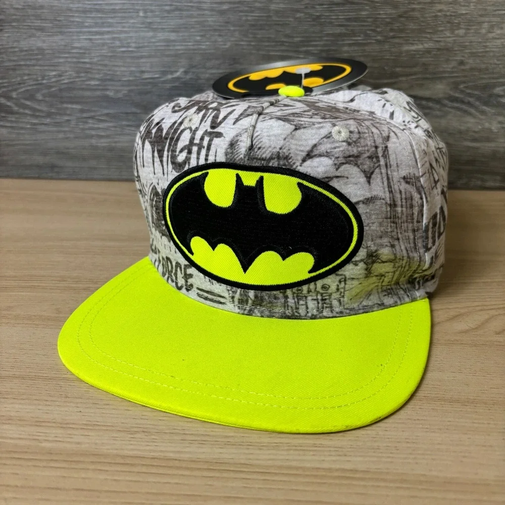 Batman Hat Cap Snap Back Youth Gray Print Neon‎ Adjustable Boys NWT*